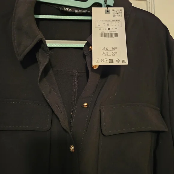 Zara Black Long Sleeve Dress with Gold Buttons - Picture 2 of 3